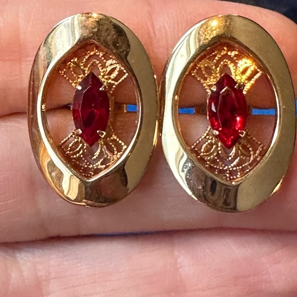 Signed Vintage Marquise Garnet Cufflinks - Picture 3 of 13